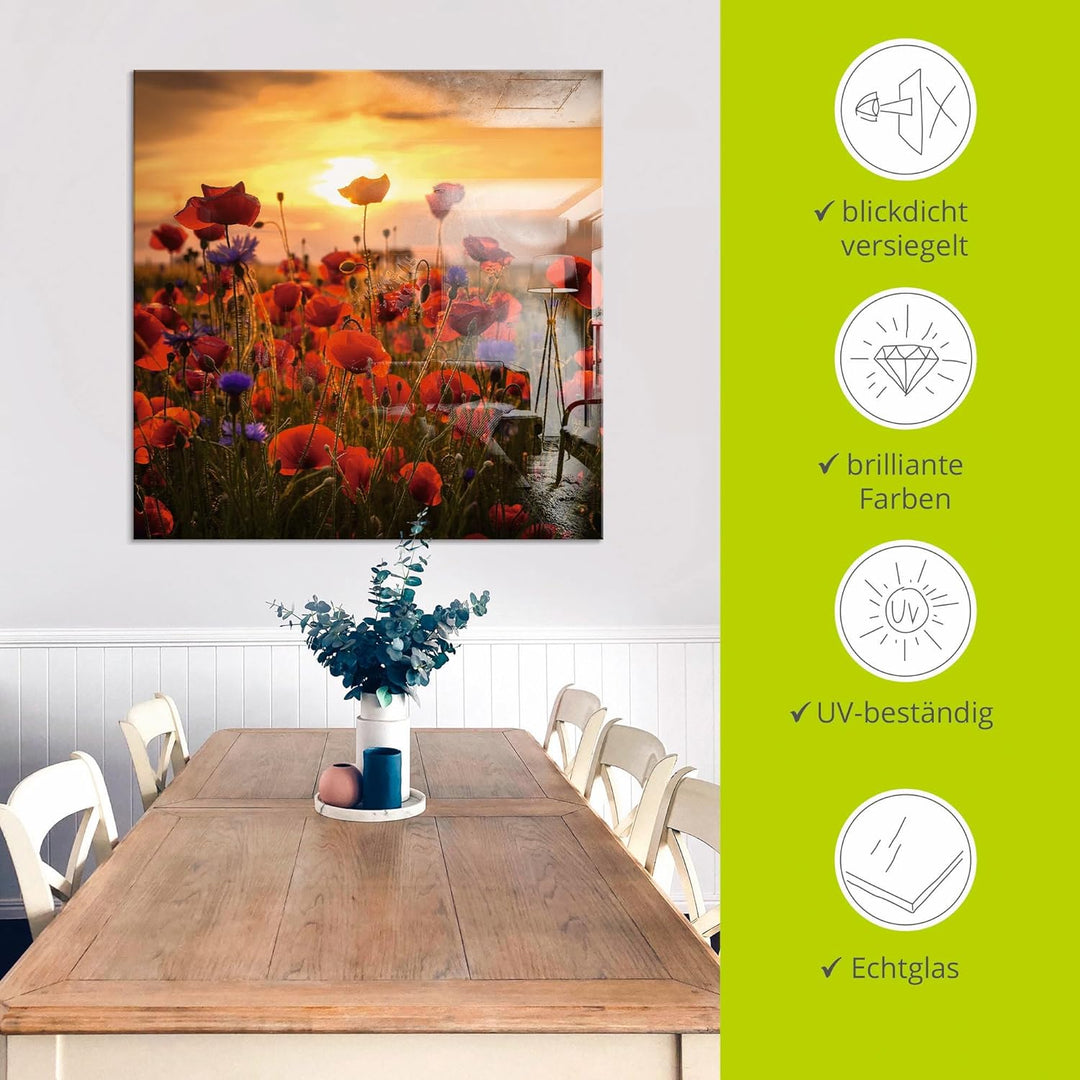 ARTland Glasbilder Wandbild Glas Bild einteilig 50 x 50 cm Botanik Blumen Mohnblume Foto Rot Mohnblu
