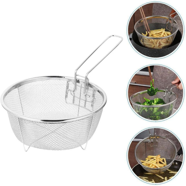 Frisierkorb mit Klappbarem Griff und Haken für die Pfanne - Runder Fritteusekorb - Edelstahl - 23 cm
