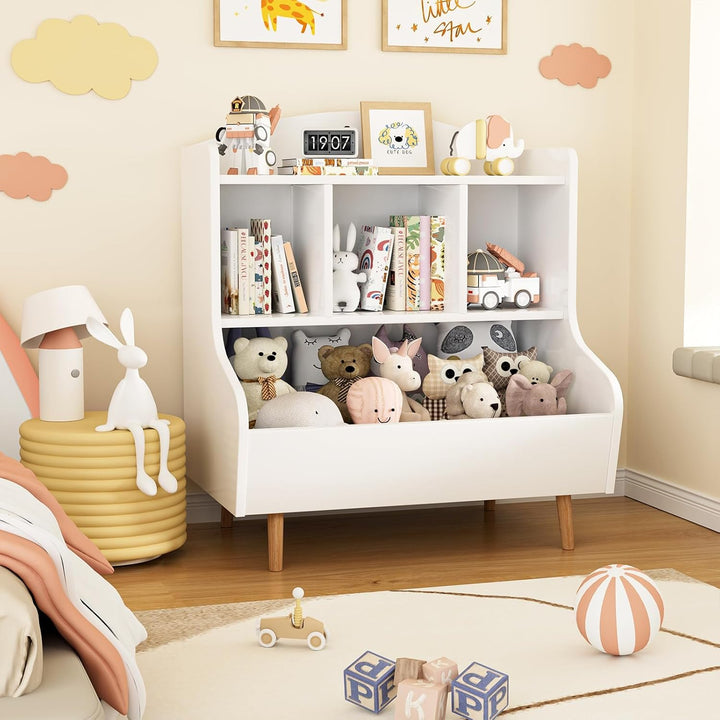 Kinderregal mit Spielzeugaufbewahrung – Bücherregal für Kinder, 3-stufiges Standregal mit Beinen, 5-