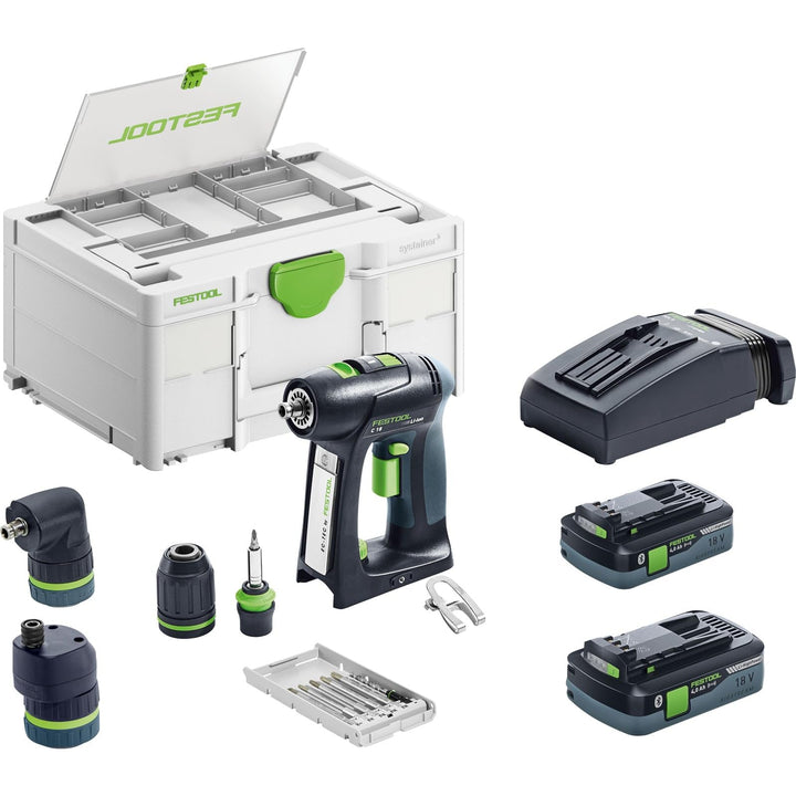 Festool Akku-Bohrschrauber C 18 HPC 4,0 I-Set (mit Akkupacks, Schnellladegerät, Werkzeugfutter, Schn
