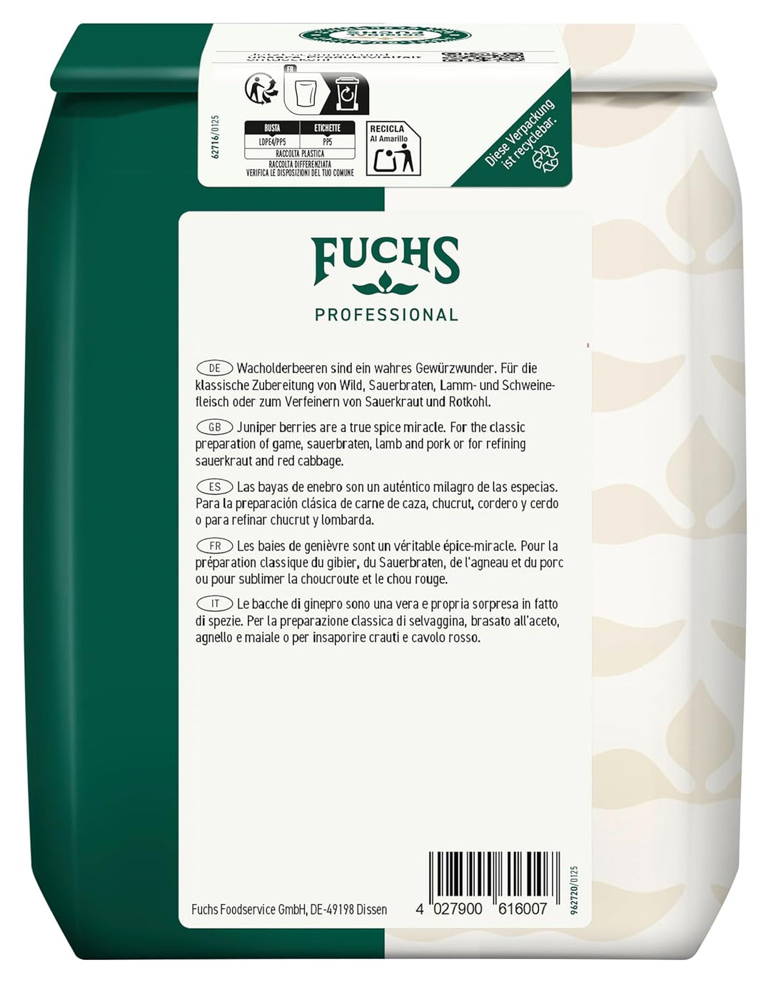 Fuchs Professional - Wacholderbeeren ganz | Zum Würzen von Wild, Sauerbraten oder Sauerkraut | Profi