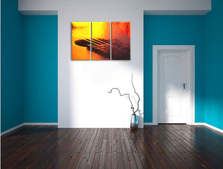 Pixxprint Gitarre als Leinwandbild/Grösse: 3 Teilig (120x80 cm) cm/Wandbild/Kunstdruck/fertig bespan