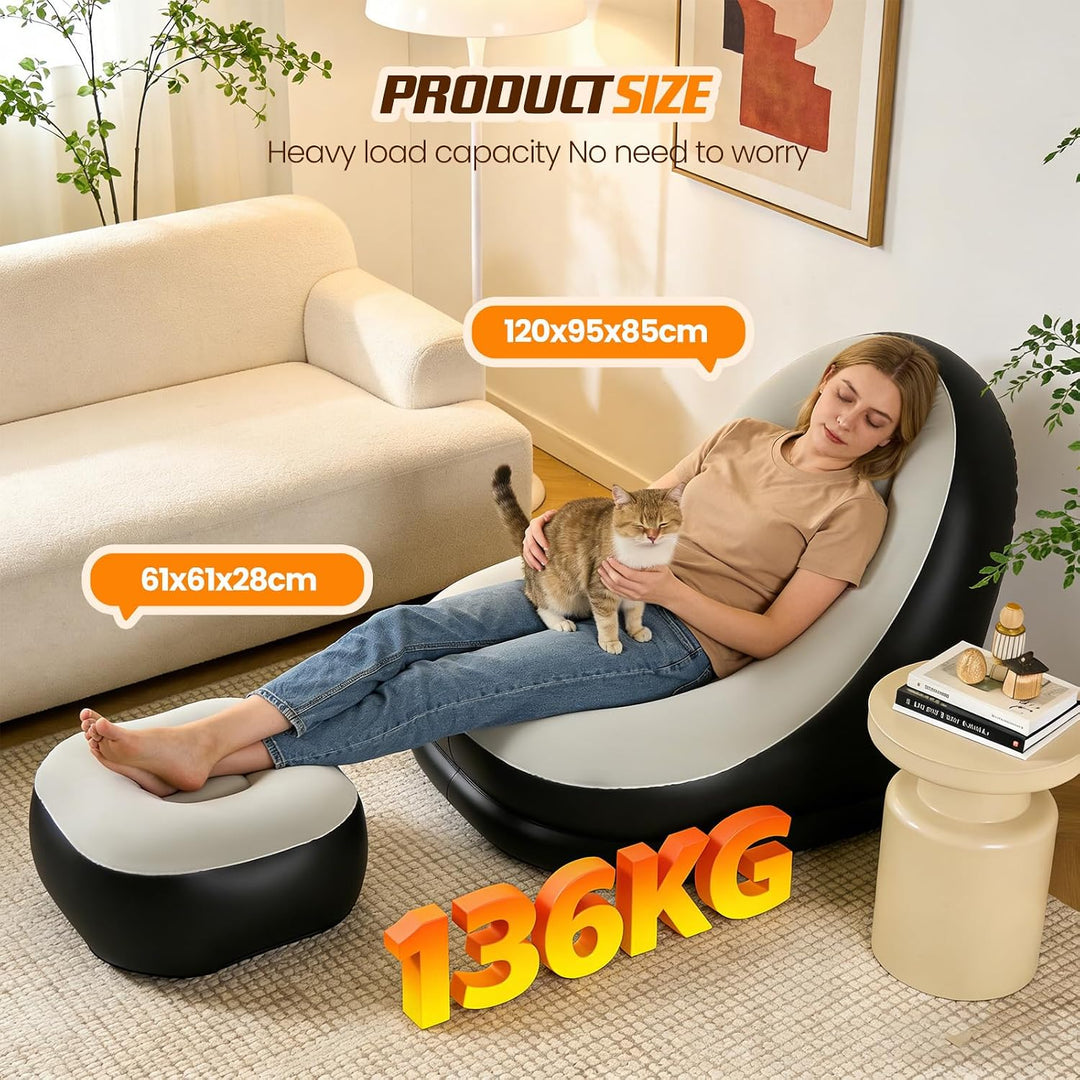 Aufblasbares Sofa mit Fusshocker Set – Luftsofa mit Beflockung für Camping, Garten &amp; Wohnzimmer, Was