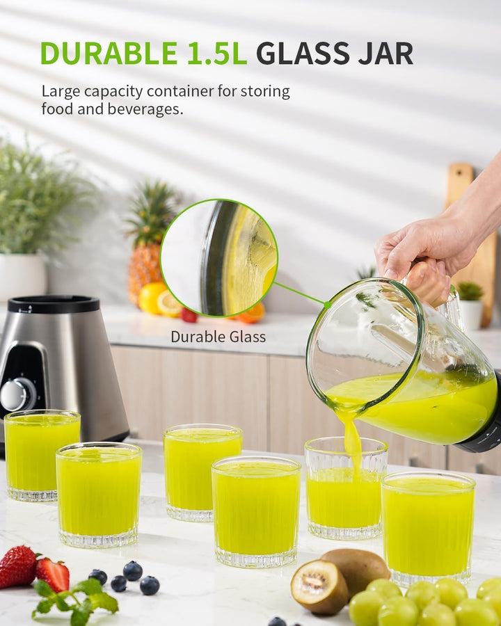 GDOR 1200W Smoothie Maker 2-1 Standmixer Glas mit 1,5L Glaskrug und 650ml Reisebecher 3 Geschwindigk