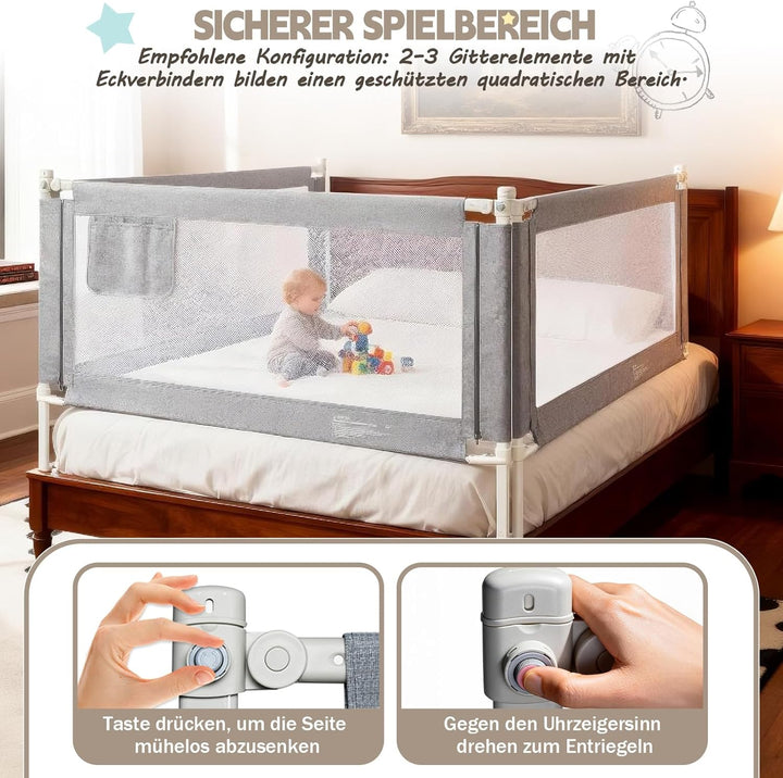 Rausfallschutz Boxspringbett,Rausfallschutz Bett 150cm,Bettschutzgitter für Babys und Kinder,Bettgit