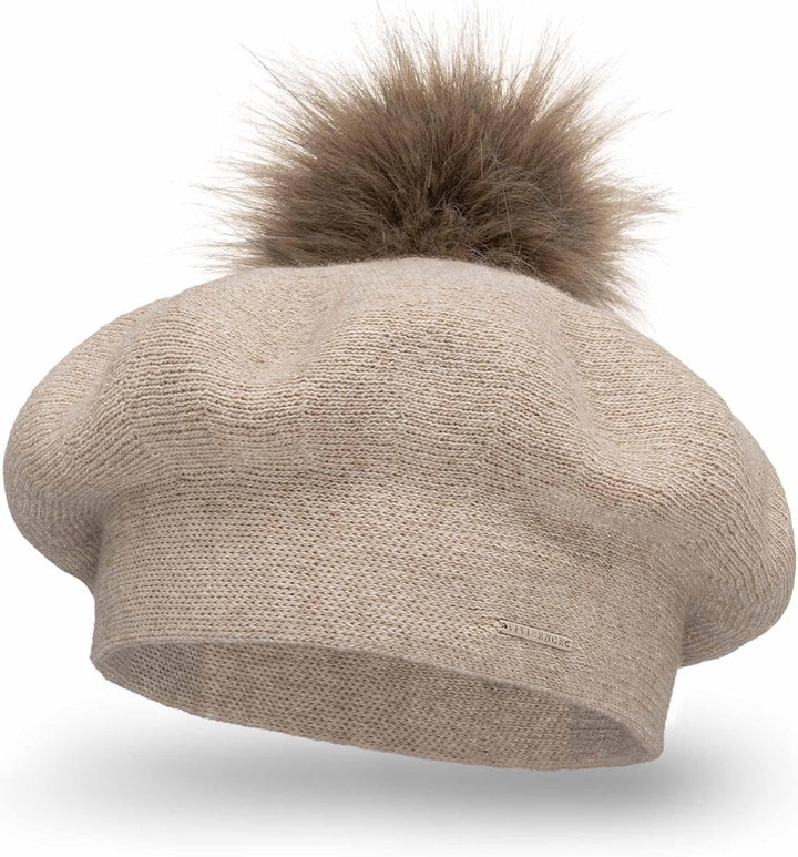 VIVISENCE Damen Baskenmütze Mit Bommel Eleganter Wintermütze Warm Und Gemütlich Kopfbedeckung An Win