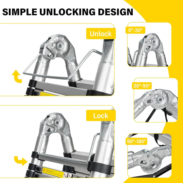 STANEW Teleskopleiter 3,8 m (1,9 + 1,9), Klappleiter, 2-in-1, Teleskopleiter aus Aluminium, Klapplei