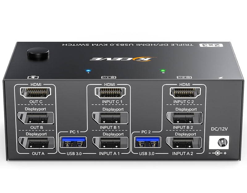 KVM Switch 2 PC 3 monitore 8K@60Hz 4K@144Hz, HDMI+2 Displayport KVM Switch Triple Monitor für 3 Moni