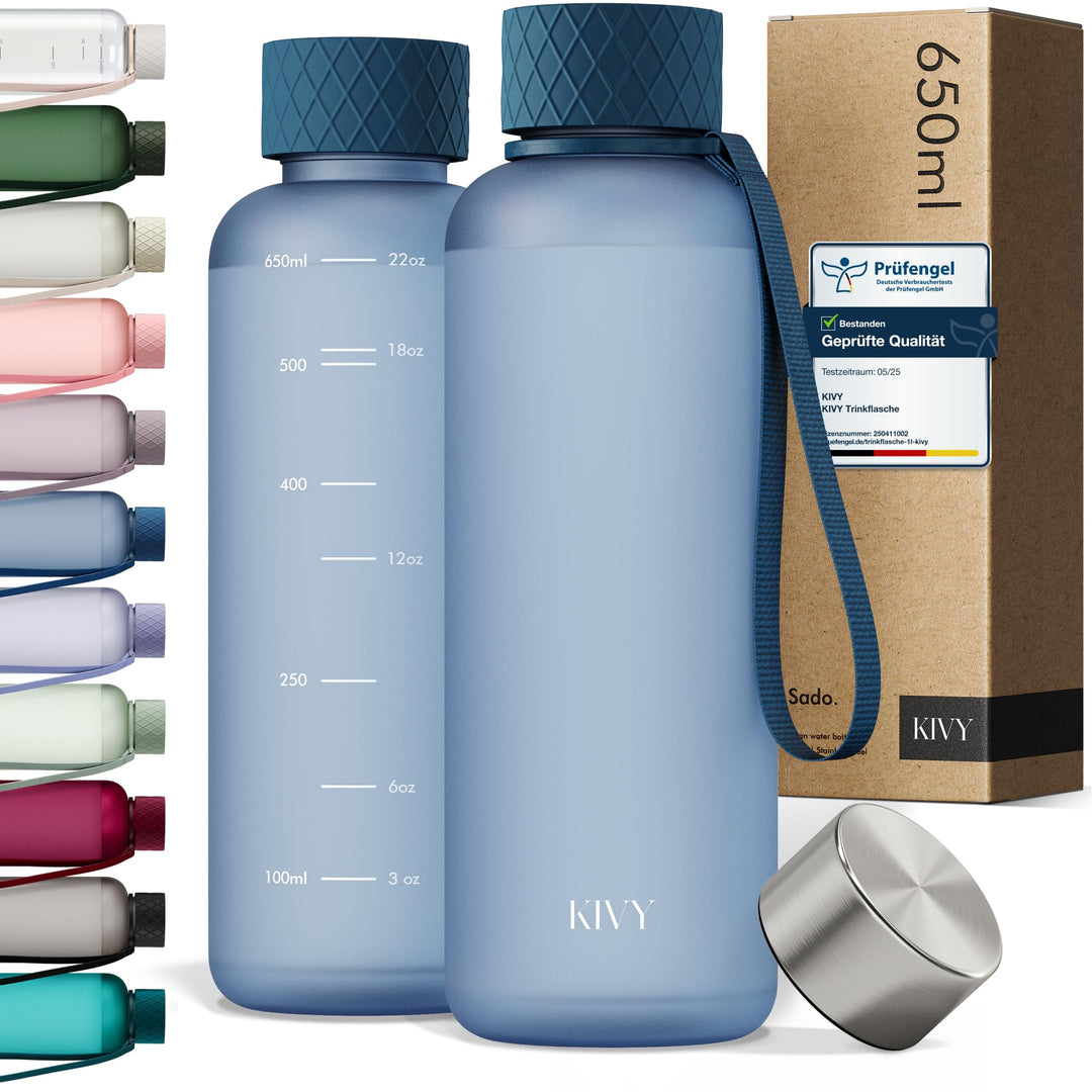 KIVY Trinkflasche 650ml [BPA FREI] Auslaufsicher &amp; Spülmaschinenfest - Wasserflasche für Kinder &amp; Er