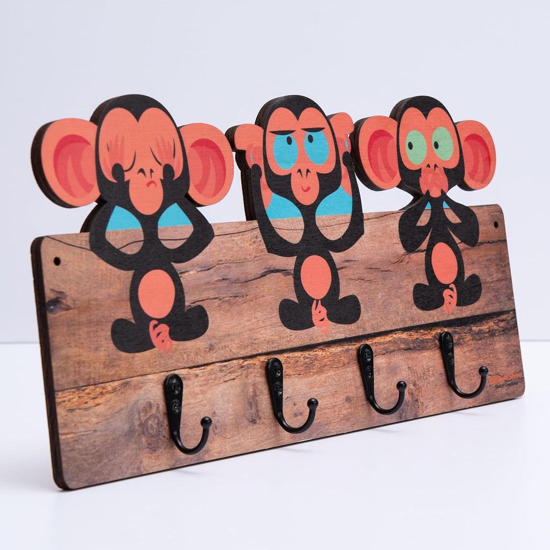 Kindergarderobe 2er Set - Handgefertigt - 4 Metallhaken - 39,50x19,50 cm - Garderobe mit Tieren - Hä