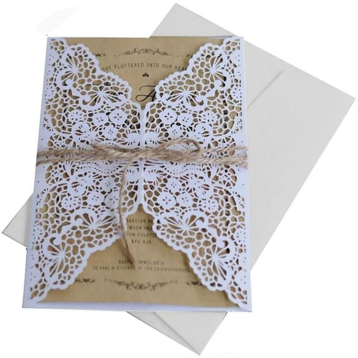 10 Stück Hochzeitseinladungen Laser Geschnittene Einladungskarten mit Bedruckbaren Papier und Umschl