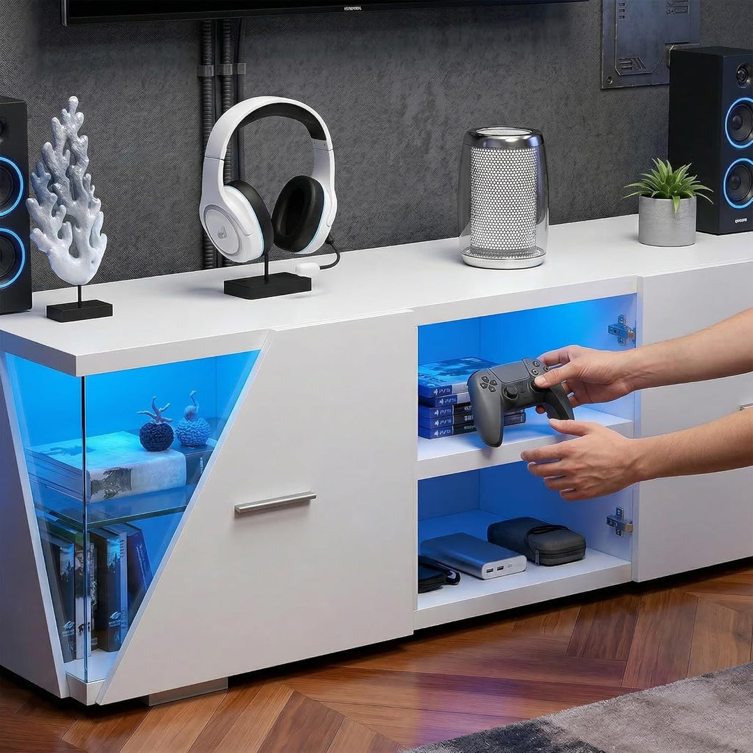 LED TV Schrank mit Beleuchtung LED TV-Ständer mit Aufbewahrung, Regal für Wohnzimmer Farben RGB Fern