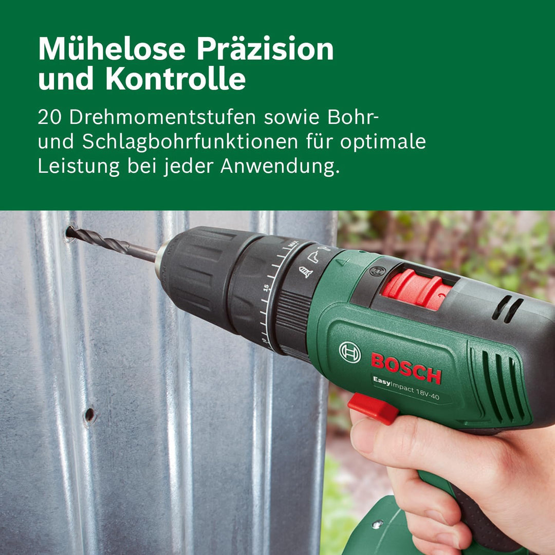 Bosch Akku Schlagbohrschrauber EasyImpact 18V-40 (2 Akku 2,0 Ah, 18 Volt System, im Koffer)