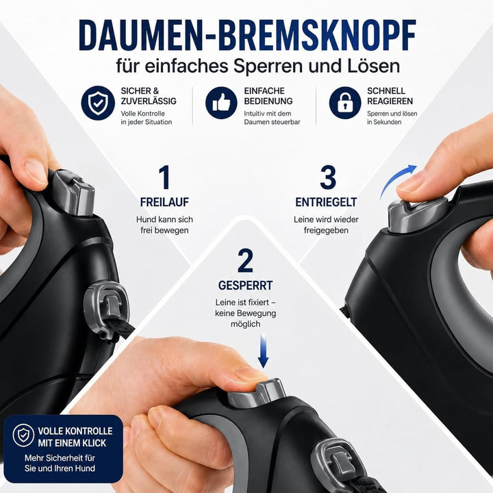 Rollleine Hundeleine 10m für grosse Hunde bis 50 kg - Ausziehbare Hundeleine 10 m mit Kotbeutel - Re