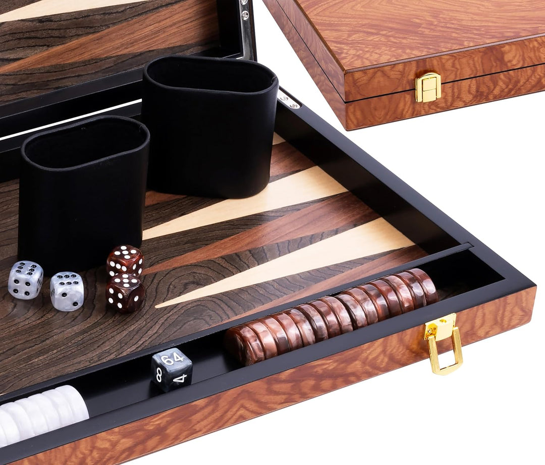 Engelhart- 250541 - Luxus-Backgammon 18 Zoll – Rosenholzfurnier, lackiert 18 Zoll Rosenholz, 18 Zoll
