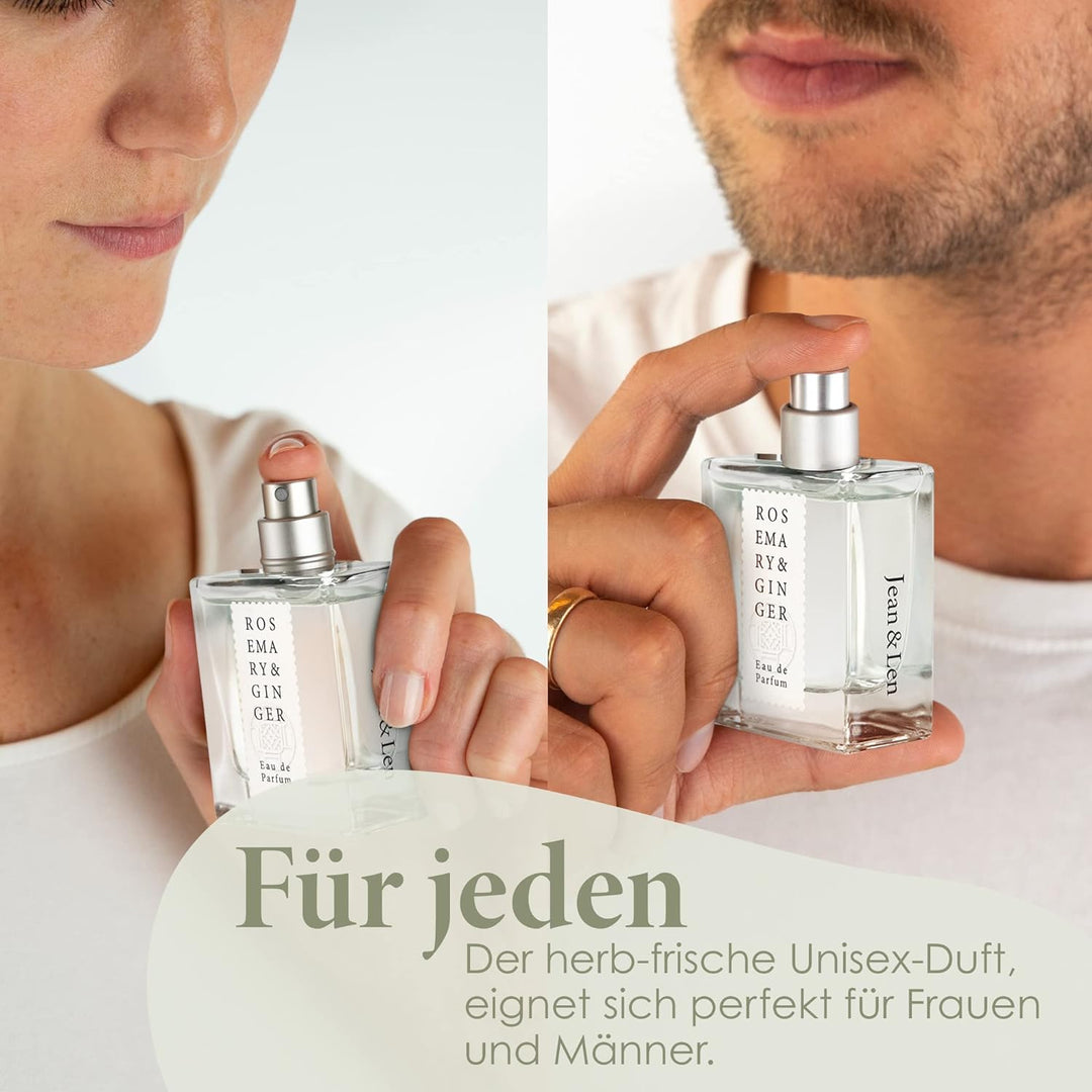 Jean & Len Rosemary & Ginger Eau de Parfum, würzig-frischer Duft nach Rosmarin & Ingwer, hergestellt