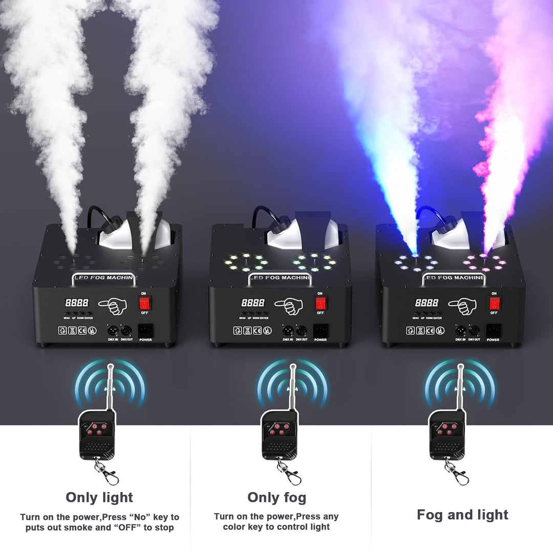 2000W Nebelmaschine mit Lichteffekt, Dual Düse Rauchmaschinen mit 8+8 RGB LEDs Bühneneffekt Fog Mach