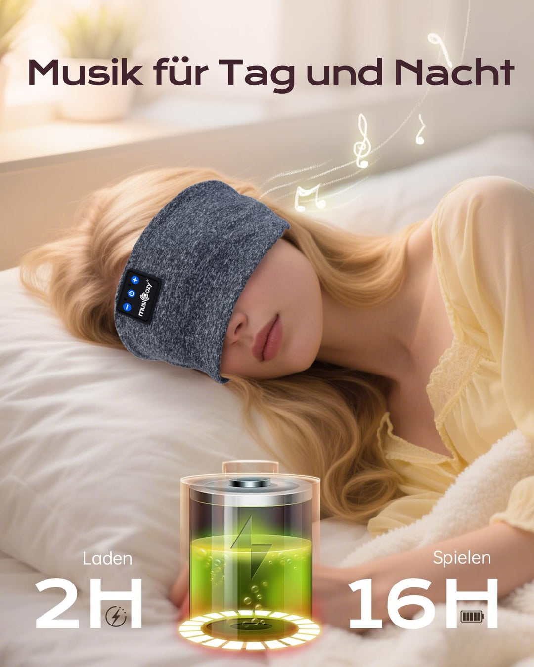 MUSICOZY Schlafkopfhörer Bluetooth, Schlaf Kopfhörer Seitenschläfer Kabellos Sport Kopfhörer Stirnba