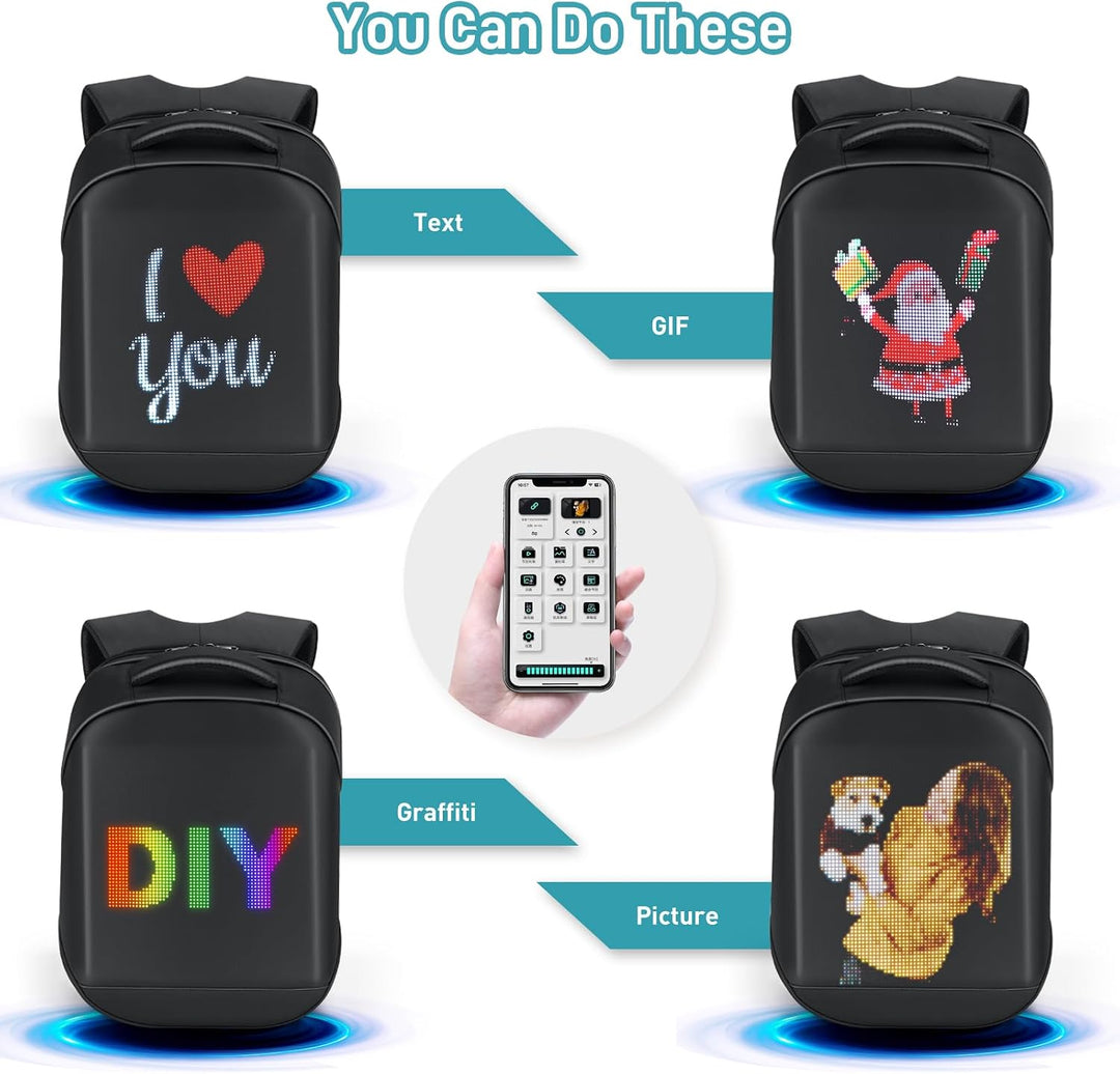 Gelrova LED Rucksack mit App-Steuerung, Dynamische LED Display, Laptop-Rucksack, Leicht & Langlebig,