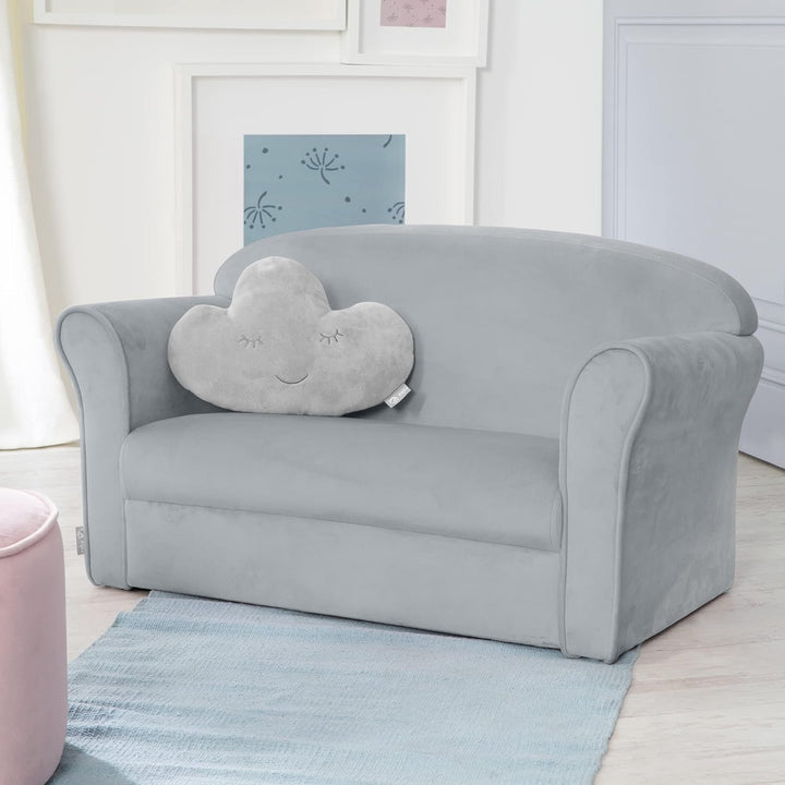 roba Kindersofa Lil Sofa mit Armlehnen für Mädchen und Jungen - Bequeme Kindercouch - Samtstoff grau