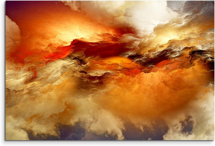 Paul Sinus Art XXL Fotoleinwand 120x80cm Oranger Wolkenhimmel auf Leinwand Exklusives Wandbild Moder