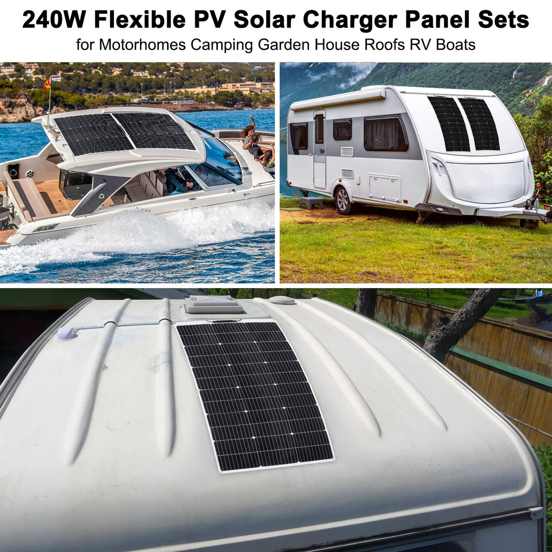 【240W 12V Flexibel Solarpanel Kit】DERUXI 2x120W Flexibles Solarmodule+30A Laderegler+Y Solarstecker+