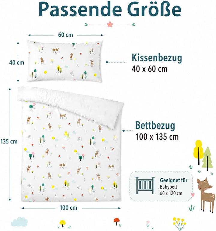 Wendbare Babybettwäsche-Sets (60 x 120 cm), 100 % Baumwolle, bestehend aus Bettbezug und Kissenbezug