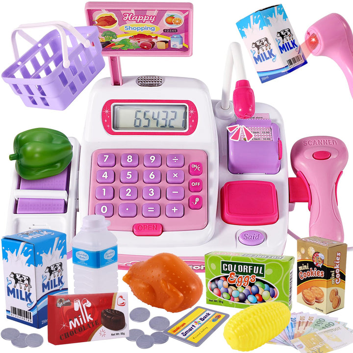 BUYGER Elektronische Kasse Kaufladen Kinder, Spielkasse Kinder mit Scanner und Sound, Kinderkasse mi