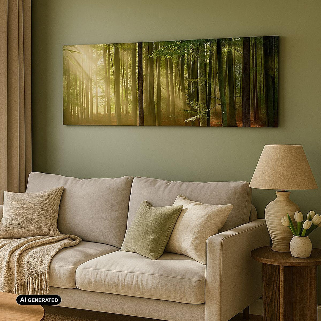 Panorama Bilder auf Leinwand Wald Baum Natur Leinwandbild mit Rahmen 90x30cm Wandbilder Dekoration W