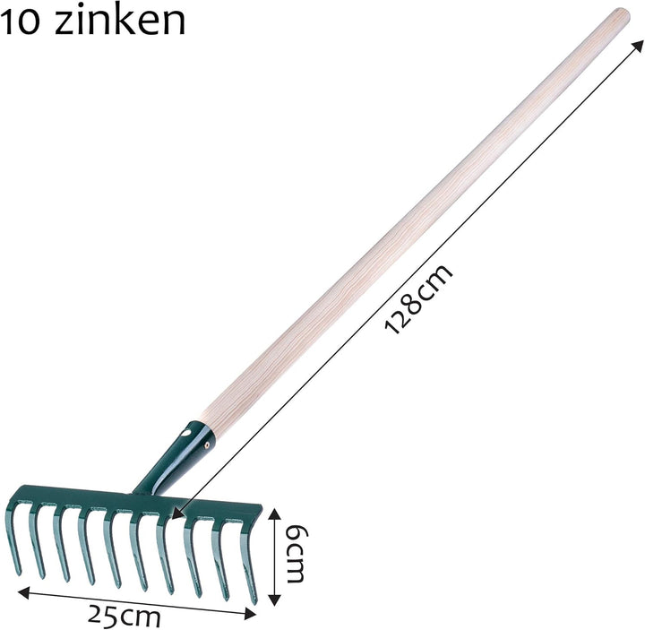 KADAX Rechen aus Metall, Flache Harke mit Stiel aus Holz, Laubbesen für Garten, Beet, Laubrechen, Ra