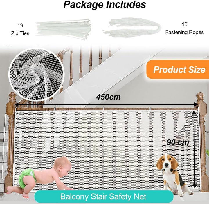 Treppen Schutznetz,4.5 Meter Kinder Sicherheitsnetz,Treppengeländer Sicherheitsnetz,Baby Balkonnetz,