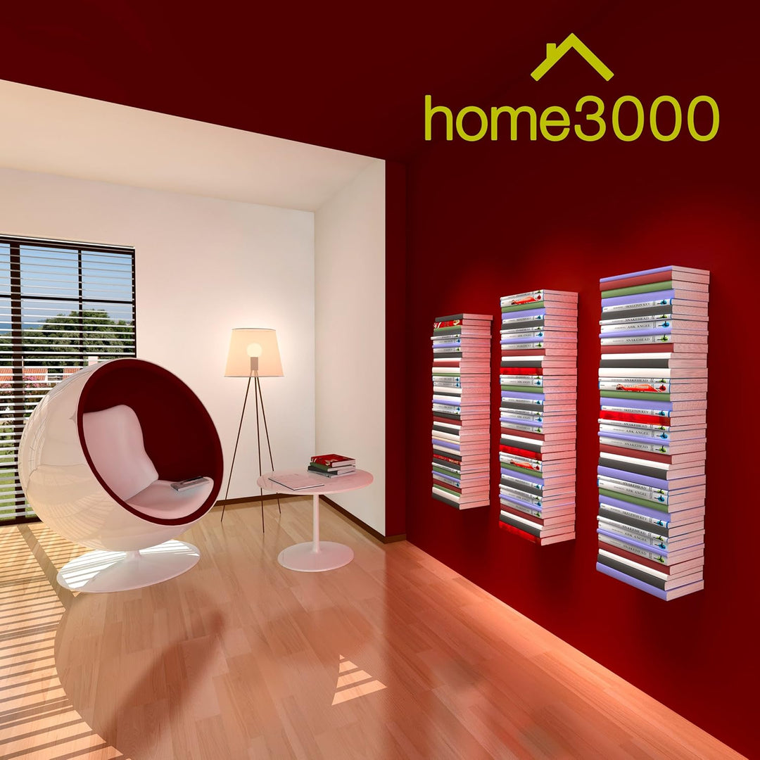 home3000 Bis 60 Bücher - 3 weisse unsichtbare Bücherregale - bis zu 150 cm schwebende Bücherstapel -