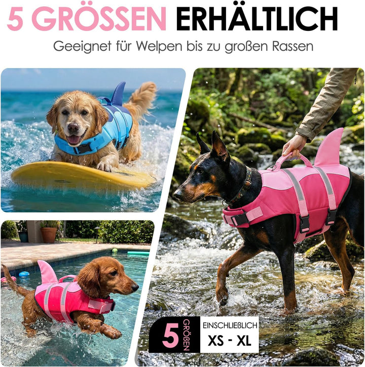 AOFITEE Schwimmweste Hund Mittel, Hoher Auftrieb Hundeschwimmweste Hai, Verstellbar & Ripstop Rettun