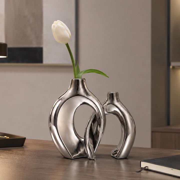 XIAOMAGG Keramik Vase，2er Set Hohle Weisse Moderne Vasen für Nordisches, Vasen Deko, ästhetische Boh
