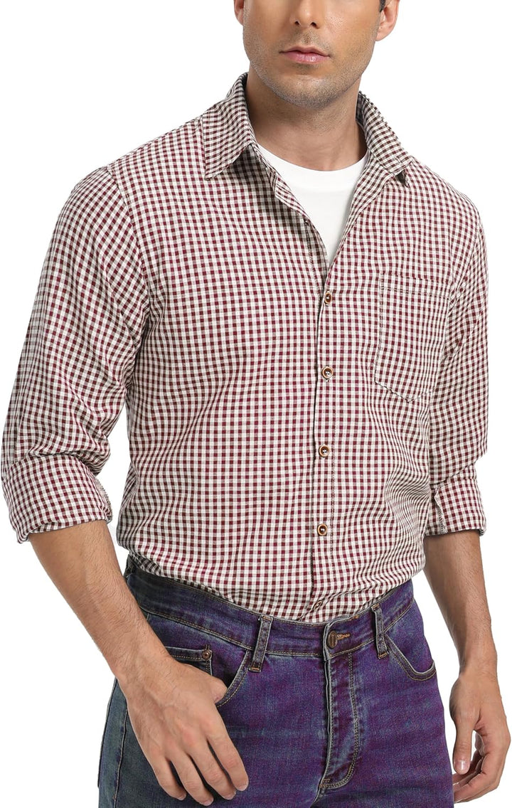 Yukiuiny Herren Holzfällerhemd 100% Baumwolle Langarm Kariertes Hemd Casual Button Down Flanell Frei
