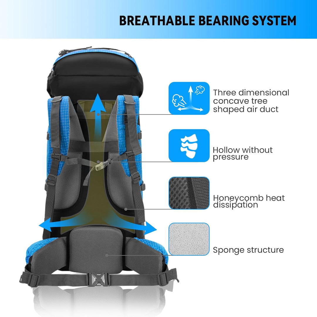 Bseash 80L Wasserdichter Wanderrucksack mit Regenschutz, leichter Outdoor-Sport, Reisen, Tagesrucksa