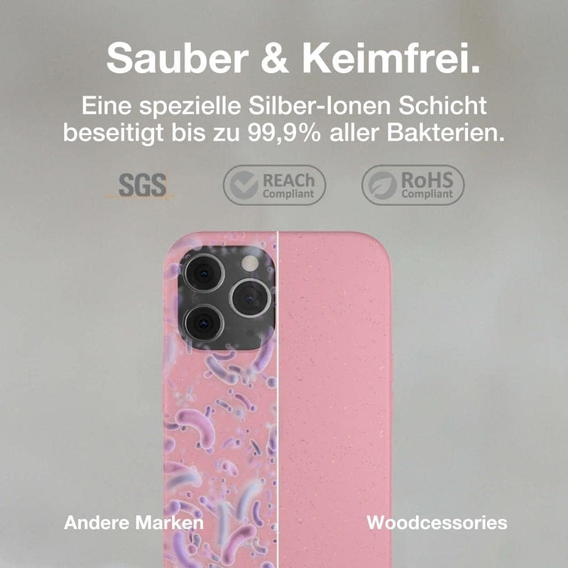 Woodcessories - Antibakterielle Bio Hülle kompatibel mit iPhone 12 Hülle pink, iPhone 12 Pro Hülle p