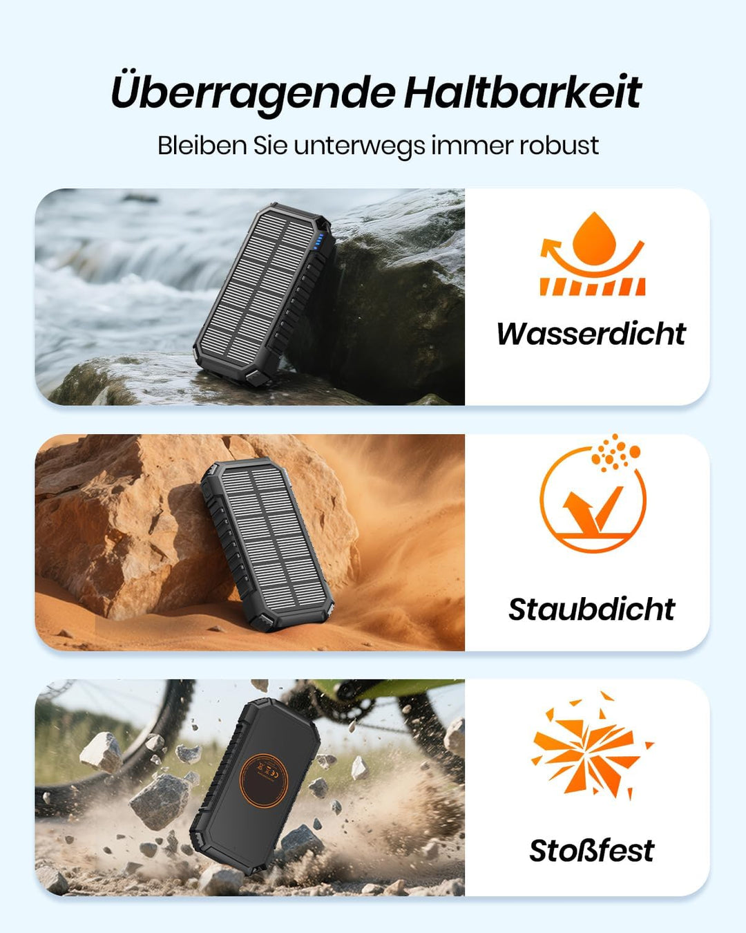A ADDTOP Solar Power Bank – 20000mAh kabelloses PowerBank mit USB C – 3,0A Schnellladefunktion Tragb