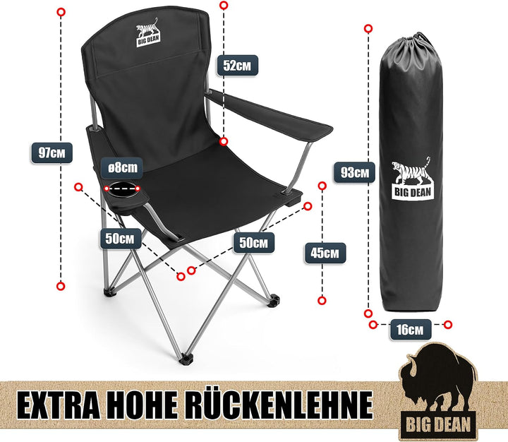 BigDean 2er Set Campingstuhl extra hohe Lehne max. 150kg belastbar