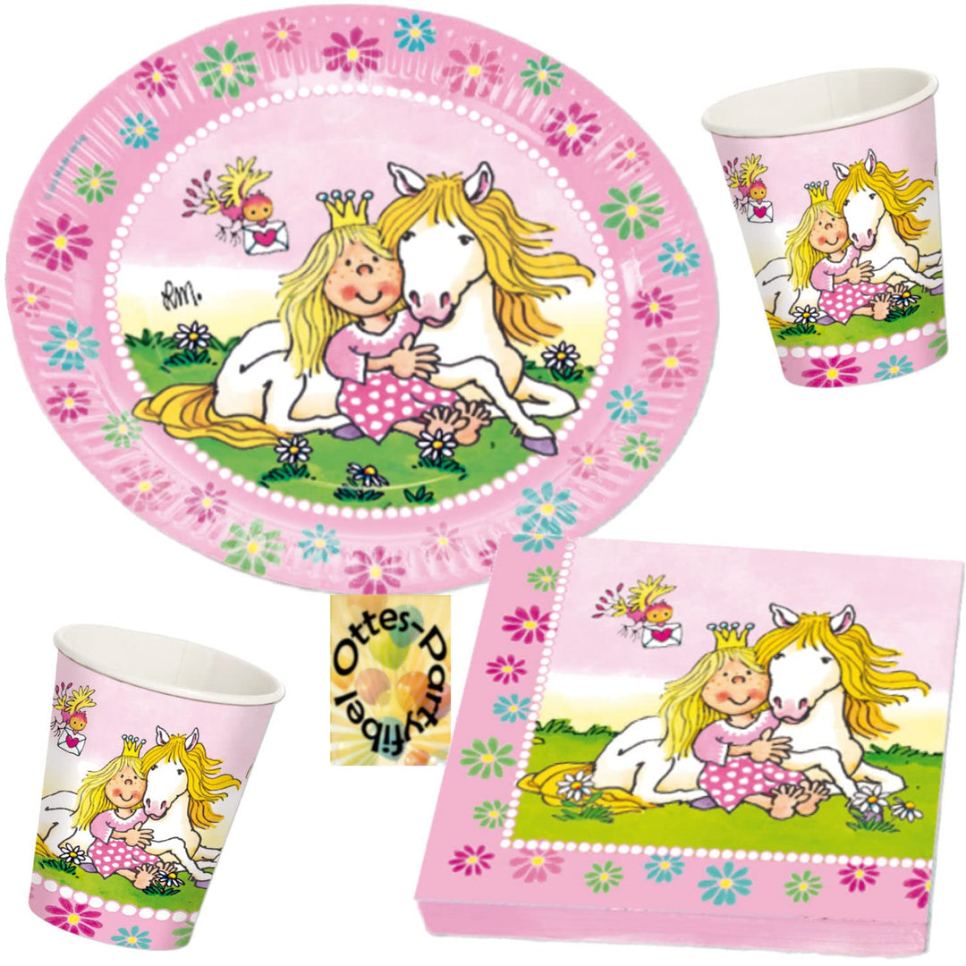 HHO Prinzessin Miabella mit Pferd-Party-Set 52tlg. für 16 Pferdefreunde 16 Teller 16 Becher 20 Servi