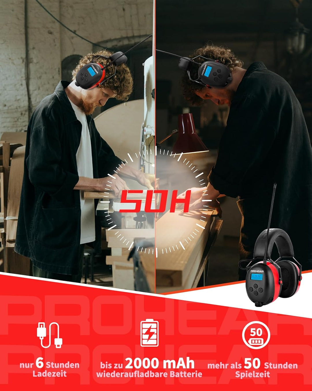 PROHEAR 033A (Upgraded) Gehörschutz mit Radio DAB +/Bluetooth/FM, Kopfhörer mit Radio mit Eingebaute