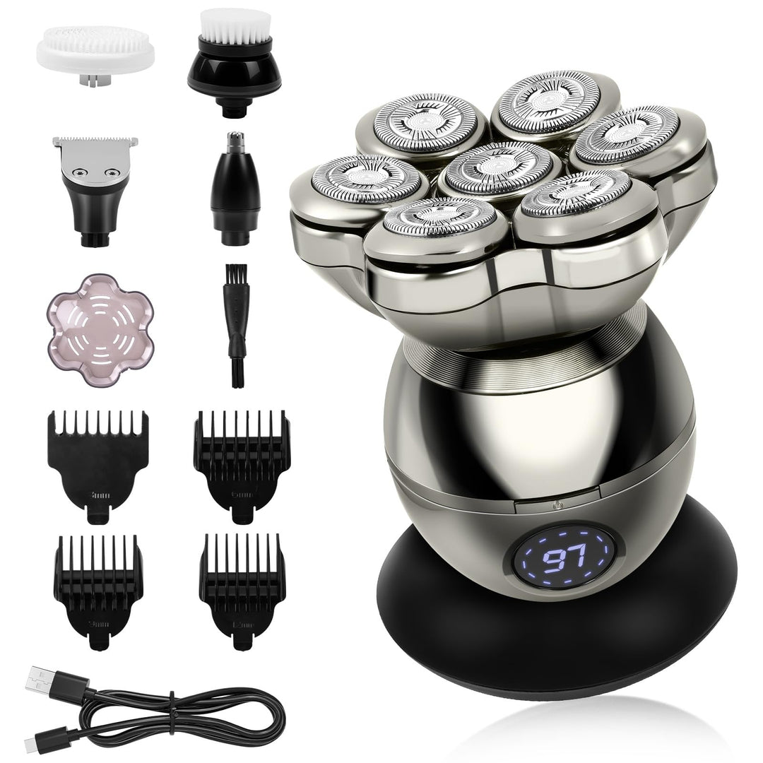 LOPHE Glatzen Rasierer Herren, 5 in 1 Kopfrasierer IPX7 Wasserdichter, Glatze Kopf Rasierer mit 7D M