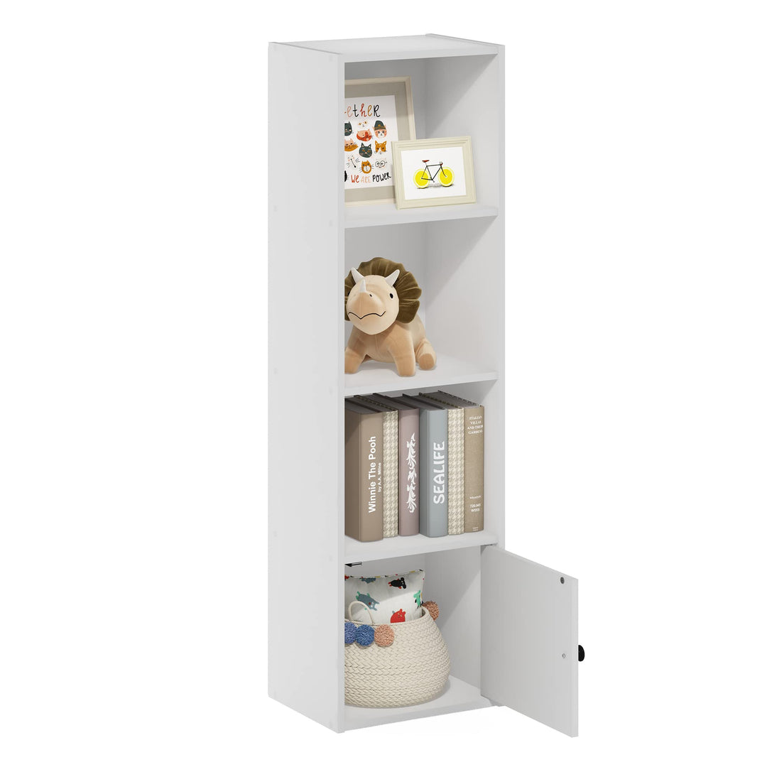 Furinno Luder Bücherregal mit 4 Ablagen und 1 Tür, weiss, 4-Tier Weiss 4-Tier with 1 Door, Weiss 4-T