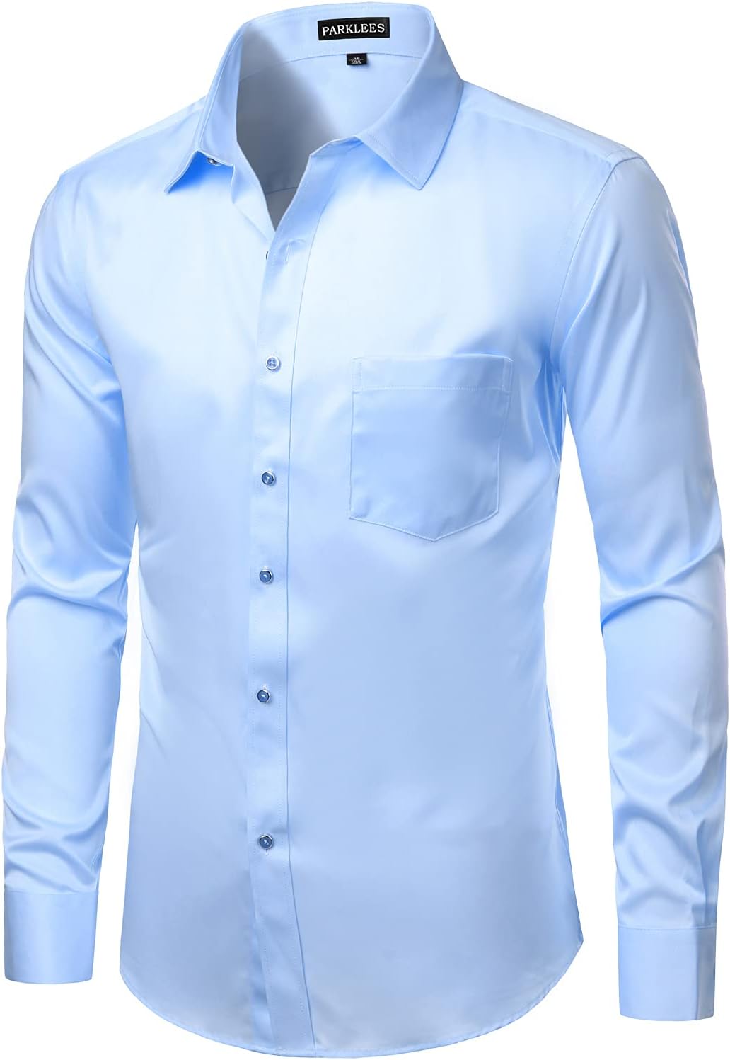 PARKLEES Herren Tailliert Freizeit Langarm Hemd Businesshemd für Hochzeit Business L Blau, L Blau