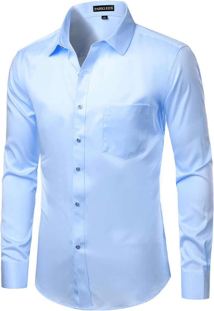PARKLEES Herren Tailliert Freizeit Langarm Hemd Businesshemd für Hochzeit Business L Blau, L Blau