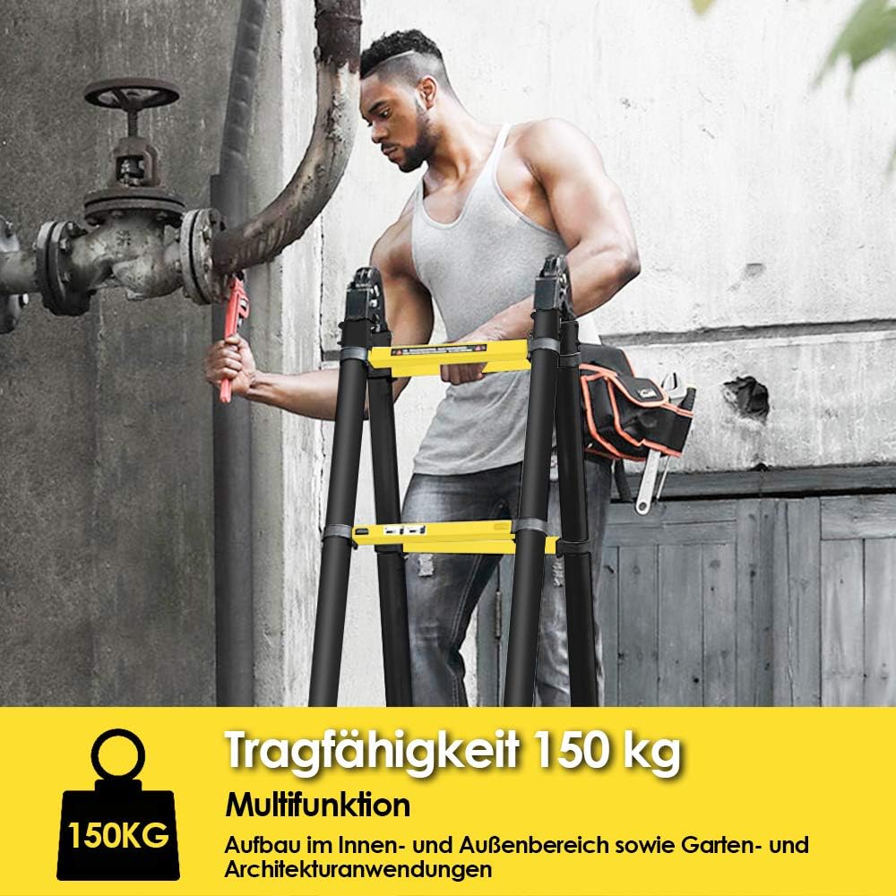 Ansobea Teleskopleiter 3.8m Aluminiumleiter Leiter Ausziehbar Teleskopleitern Schiebe Teleskopleiter