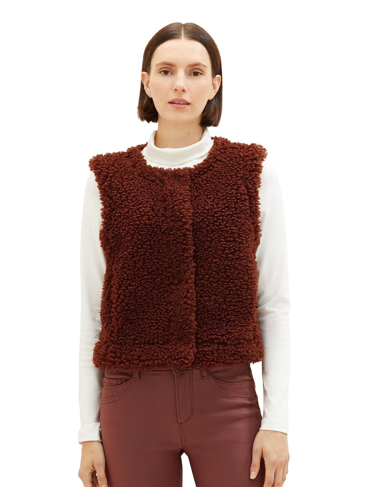 TOM TAILOR Damen Teddy Weste, 30337 - Raisin