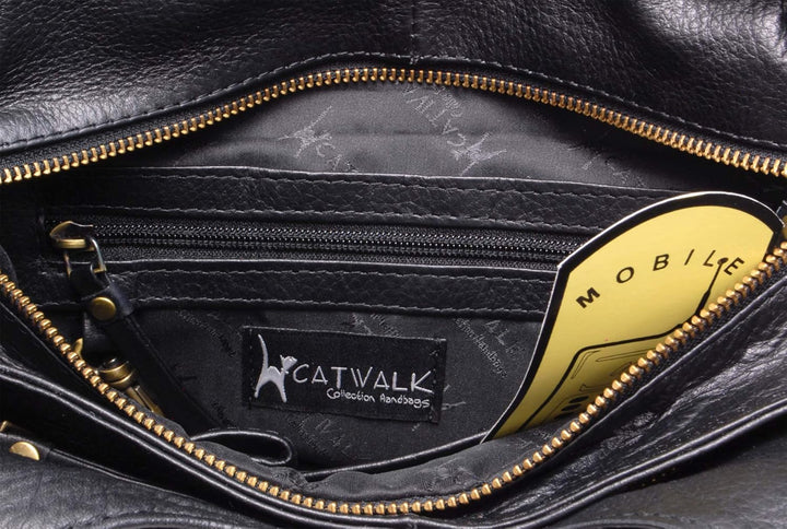 Catwalk Collection Handbags - Leder - Umhängetasche/Schultertasche - ROXANNA Schwarz, Schwarz