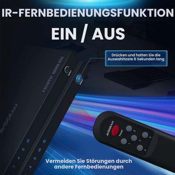 HDMI Switch 4K 60Hz, AVIDGRAM HDMI 2.0 Umschalter 5 in 1 Out, 5 Port HDMI Selector Box with IR Remot