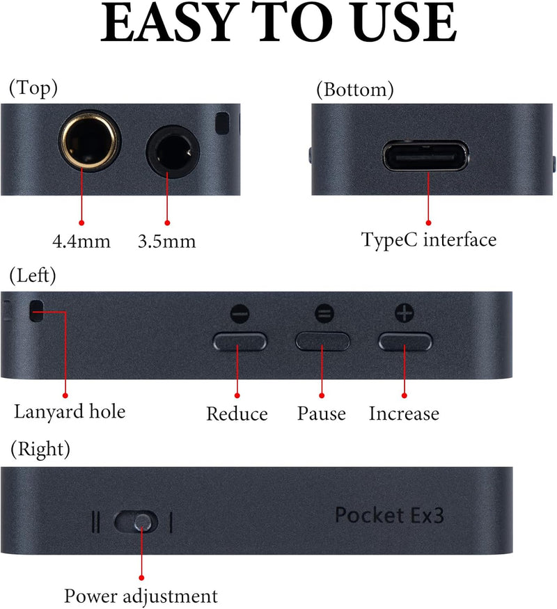 GEEKRIA Tragbarer USB-C-Kopfhörer-Verstärker, 4,4 mm symmetrischer Ausgang und 3,5 mm Stereo-Ausgang